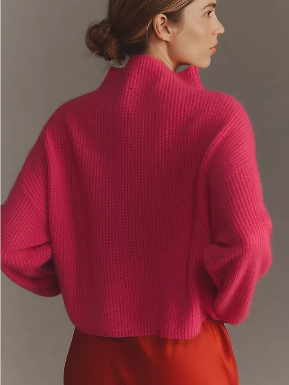 Small Anthropologie enza ribbed cashmere long sleeve sweater Hot bright Pink - Picture 7 of 17